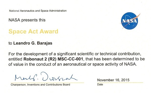 2015 NASA Space Act Award - Dr..Barajas 600 RG